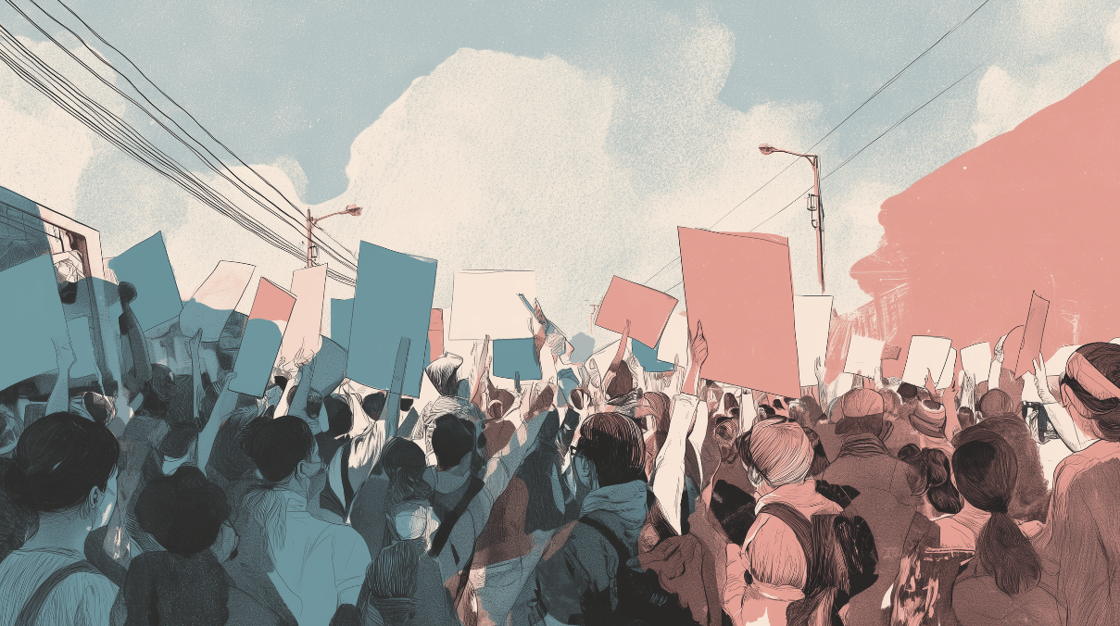 Image: Illustration of a public demonstration (image credit Christians for Impact)