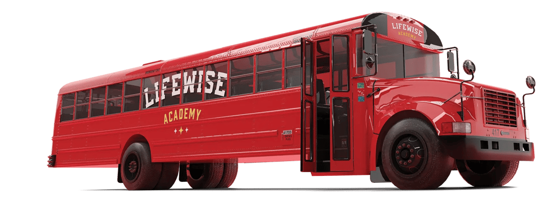 Image of the red LifeWise school bus